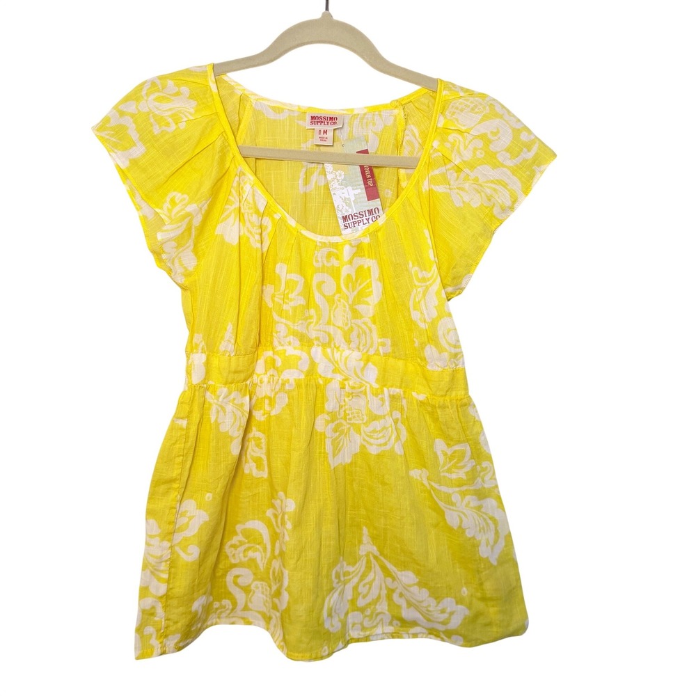 NEW VTG Mossimo Supply Co Target y2K Yellow 100% Cotton Babydoll Top Floral SZ M